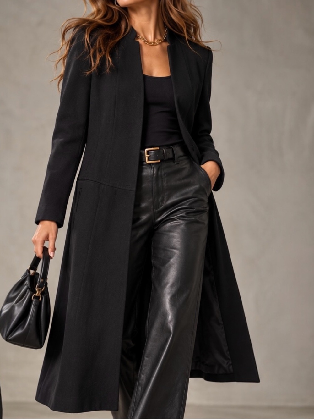 Vintage Halston Black Long Duster Jacket Size 10 Minimalist 90s